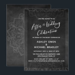 Krijtbord & Mandala Trouwfeest na viering Kaart<br><div class="desc">Deze verfijnde maar rustieke trouwreceptiekaart heeft een textuurrijke schoolbord achtergrondafbeelding, die is voorzien van subtiele witte mandala's. Deze zijn langs de randen van zowel de boven- als de onderkant van de voorkant geplaatst, en een volledige, gecentreerde mandala verschijnt ook op de achterkant van de kaart. Ik heb een informeel handgeschreven...</div>