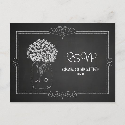 Krijtbord Mason Jar Flowers Wedding RSVP Uitnodiging Briefkaart (Voorkant)