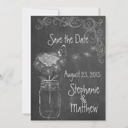 KRIJTBORD MASON JAR GARDEN BRUILOFT SAVE THE DATE KAART (Voorkant)