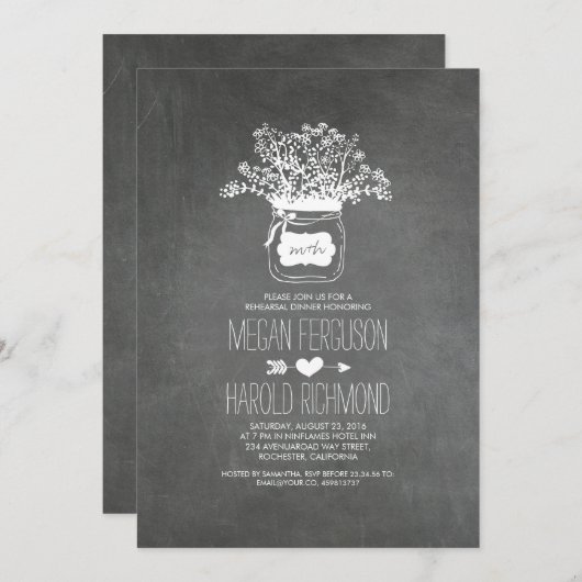 Krijtbord Mason Jar Rustiek repetitie diner Kaart (Voorkant / Achterkant)