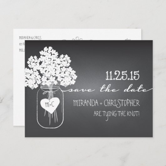 Krijtbord Mason Jar Save the Date Briefkaart (Voorkant / Achterkant)