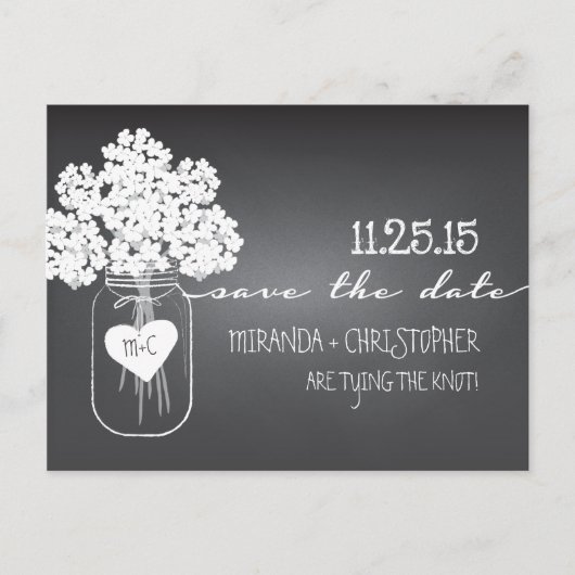 Krijtbord Mason Jar Save the Date Briefkaart (Voorkant)