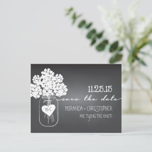 Krijtbord Mason Jar Save the Date Briefkaart (Staand voorkant)