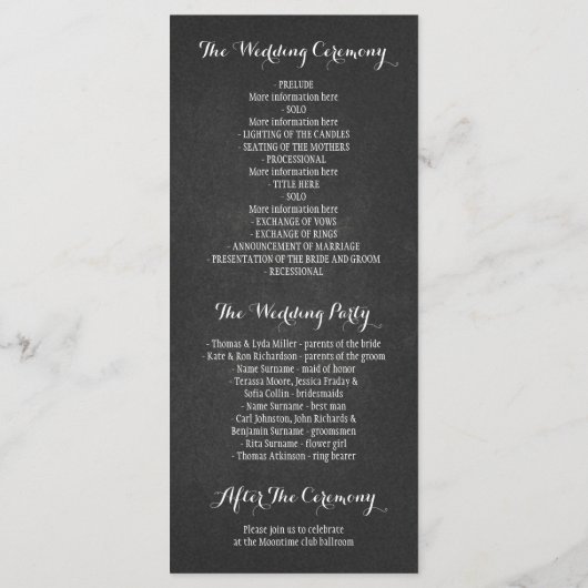 krijtbord mason jar string lichten bruiloft progra programmakaart (Achterkant)