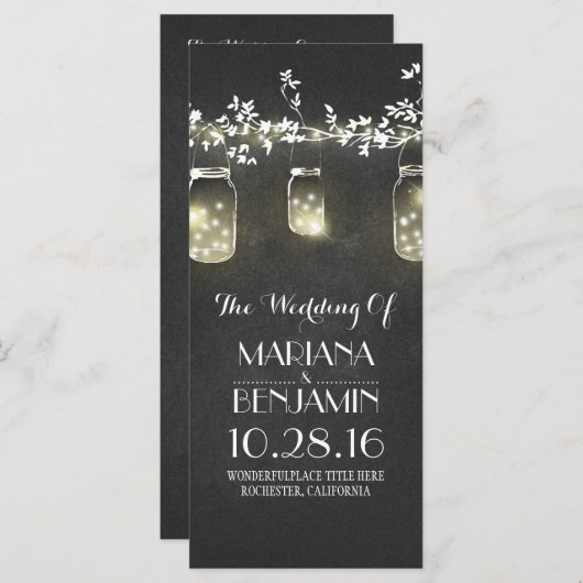 krijtbord mason jar string lichten bruiloft progra programmakaart (Voorkant / Achterkant)