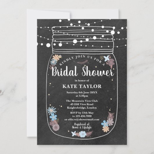 Krijtbord Mason Jar String Lights Vrijgezellenfees Kaart (Voorkant)