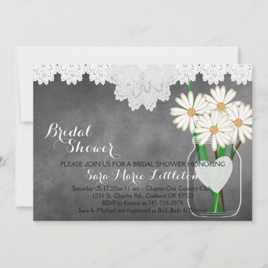 Krijtbord Mason Jar - Witte Daisies Vrijgezellenfe Kaart (Voorkant)