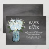 Krijtbord Mason Pot Hydrangea's | BEWAAR DE DATUM Save The Date (Voorkant / Achterkant)