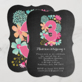 Krijtbord Meisjes Bloemen 3e Verjaardagsfeest Uitn Kaart (Voorkant / Achterkant)