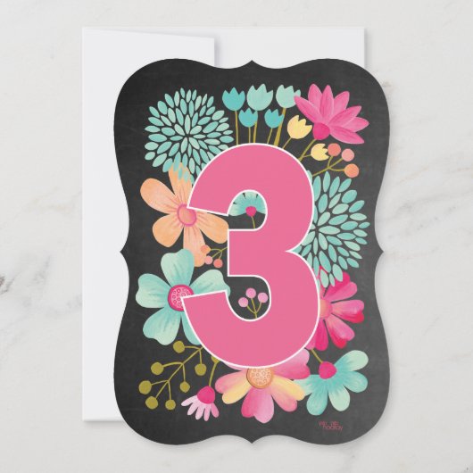 Krijtbord Meisjes Bloemen 3e Verjaardagsfeest Uitn Kaart (Achterkant)