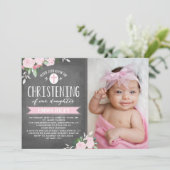 krijtbord met bloeiende bloemen | doopuitnodiging kaart (Staand voorkant)