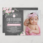 krijtbord met bloeiende bloemen | doopuitnodiging kaart (Voorkant / Achterkant)