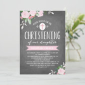 krijtbord met bloeiende bloemen | doopuitnodiging kaart (Staand voorkant)