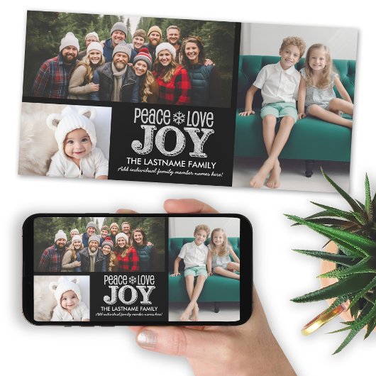 Krijtbord met Vrede Liefde Vreugde - 3 foto's Feestdagenkaart