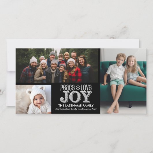 Krijtbord met Vrede Liefde Vreugde - 3 foto's Feestdagenkaart (Voorkant)