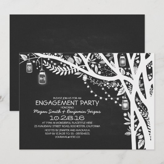 Krijtbord metselaar potten boom lichten verlovings kaart (Voorkant / Achterkant)