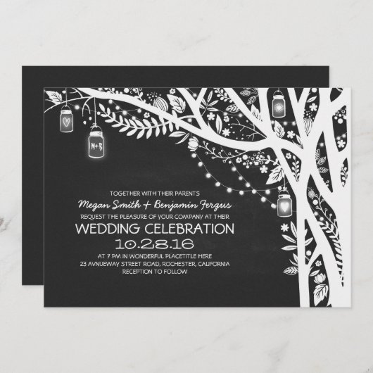 Krijtbord metselaar potten boom string lichten bru kaart (Voorkant / Achterkant)