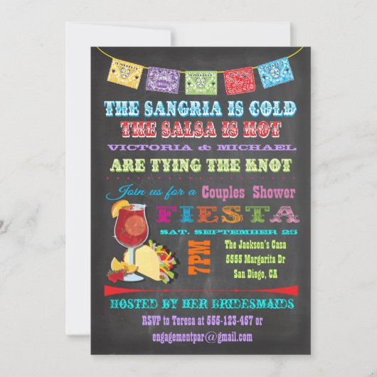 Krijtbord Mexicaanse Fiesta Sangria Couples Douche Kaart (Voorkant)