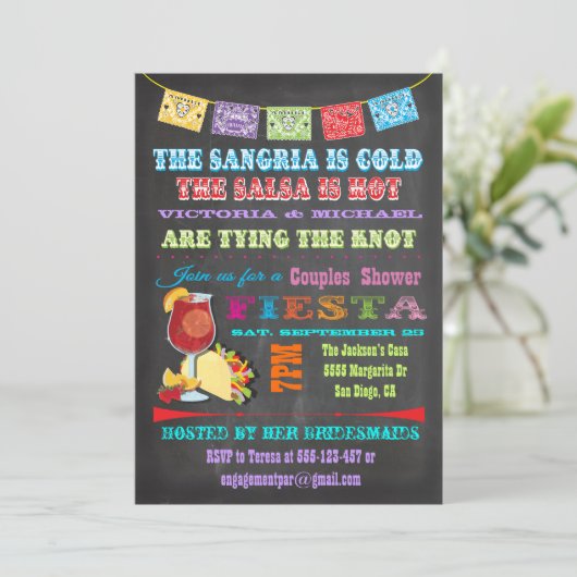 Krijtbord Mexicaanse Fiesta Sangria Couples Douche Kaart (Staand voorkant)