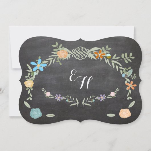 Krijtbord Mint Roze Aqua Bloemenslingers Bruiloft Kaart (Achterkant)