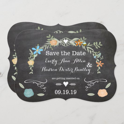 Krijtbord Mint Roze Aqua Bloemenslingers Bruiloft Kaart (Voorkant / Achterkant)