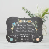 Krijtbord Mint Roze Aqua Bloemenslingers Bruiloft Kaart (Staand voorkant)