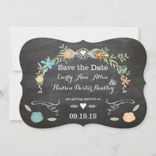 Krijtbord Mint Roze Aqua Bloemenslingers Bruiloft Kaart