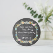 Krijtbord Mint Roze Aqua Bloemenslingers Bruiloft Save The Date (Staand voorkant)