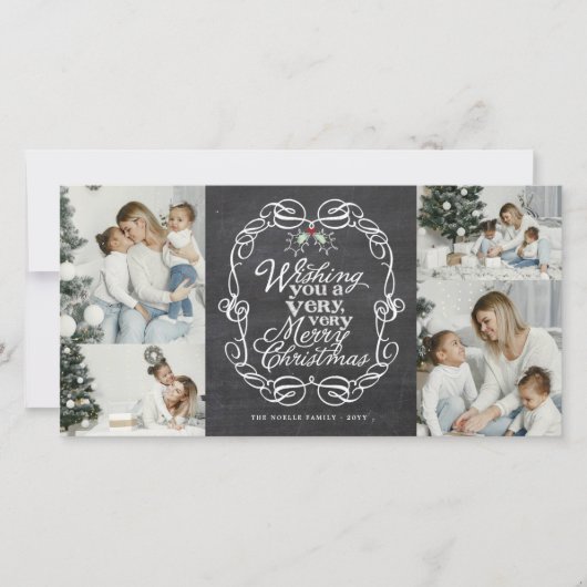 Krijtbord Mistletoe Script Prettig Kerstmis Foto Feestdagenkaart (Voorkant)