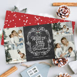 Krijtbord Mistletoe Script Prettig Kerstmis Foto Feestdagenkaart<br><div class="desc">'Wishing You A Very Merry Christmas' Witte Typografie Binnen Een Traditioneel Vintage Frame,  Rustic Kerst Krijtbord Met Maretak 4 Foto Collage Vakantiekaart.</div>