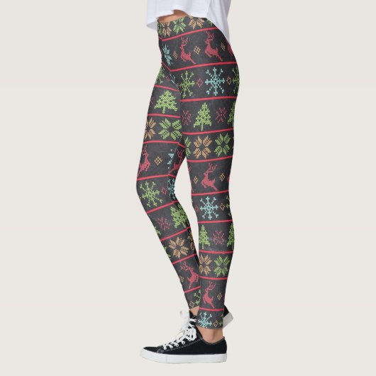 Krijtbord Modern Noords gebreid patroon Lelijke tr Leggings (Links)