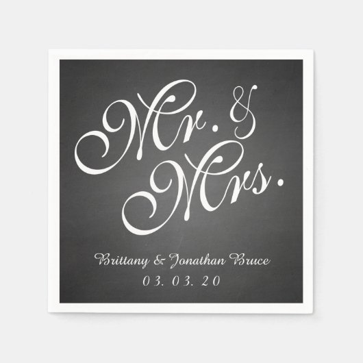 Krijtbord Mr Mrs Rustic Huwelijkspapier Servetten (Voorkant)