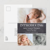 Krijtbord Multi foto collage Baby Geboorte Aankondigingskaart (Voorkant / Achterkant)