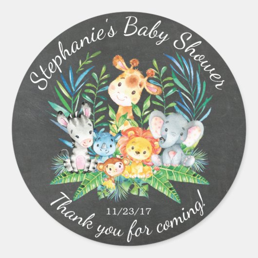 Krijtbord Oerwoud Dier Baby shower Favor Sticker (Voorkant)