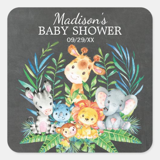 Krijtbord Oerwoud Dier Baby shower Favor Sticker (Voorkant)
