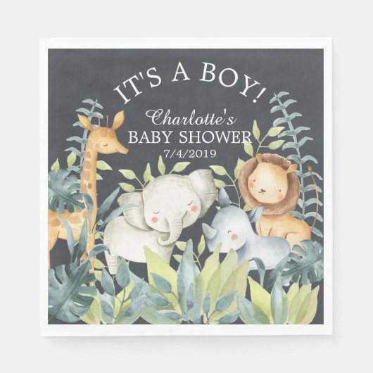 Krijtbord Oerwoud Dier Baby shower Papieren servet (Voorkant)