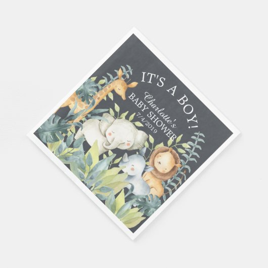 Krijtbord Oerwoud Dier Baby shower Papieren servet (Hoek)