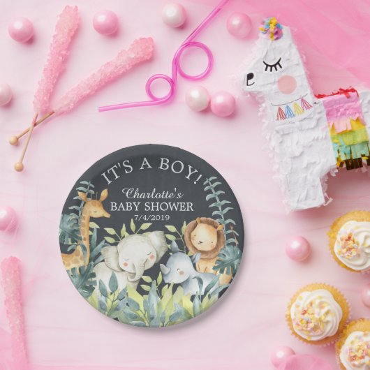 Krijtbord Oerwoud Dieren Baby shower 7" Bord (Feest)