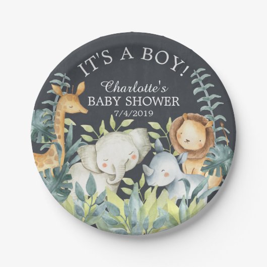 Krijtbord Oerwoud Dieren Baby shower 7" Bord (Voorkant)
