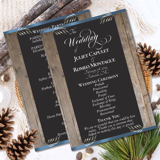 Krijtbord op Hout - Blauwe Bruiloft Programmakaart