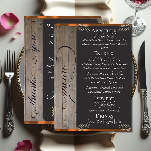 Krijtbord op Hout, Monogram & Dank je wel - Koper Menu