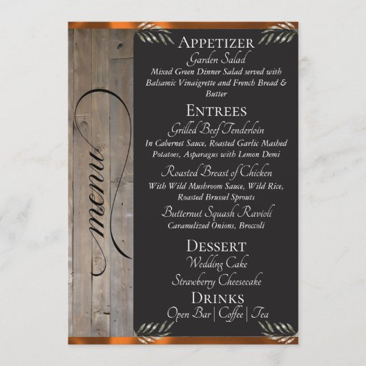 Krijtbord op Hout, Monogram & Dank je wel - Koper Menu (Voorkant)