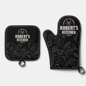 Krijtbord Ovenwant & Pannenlap Set | Aangepaste Na (Voorkant)