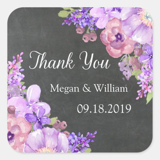 Krijtbord Paarse Lavendel Bloemen Bruiloft Labels (Voorkant)