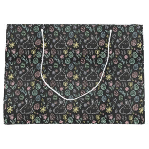 Krijtbord Paashaas Doodle Patroon Inpakpapier  Groot Cadeauzakje