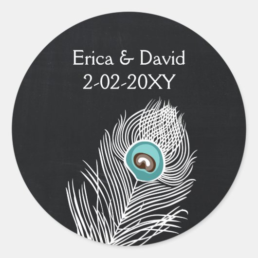 Krijtbord pauw bruiloft gunst stickers (Voorkant)