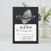  Krijtbord pauw bruiloft rsvp 3.5 x 5 (Staand voorkant)