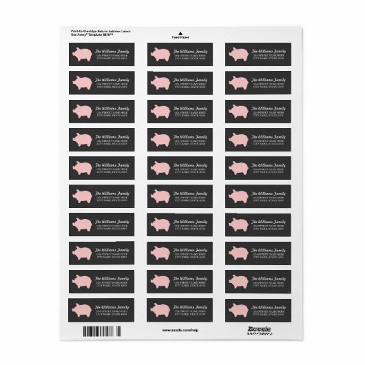 Krijtbord Piggie Adresetiketten / Roze Etiket (Full Sheet)