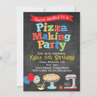 Krijtbord Pizza Maken Feest Uitnodiging (Primair)