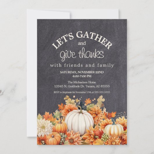 Krijtbord Pompoen Thanksgiving Potluck Party Kaart (Voorkant)